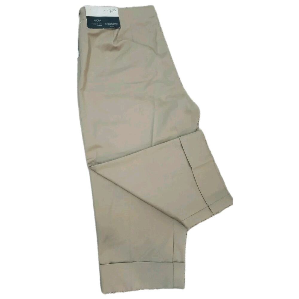 Liz Claiborne ~Woman Size 14Petite~ Beige Audra Side-Zip Crop Pants Stretch NWT.